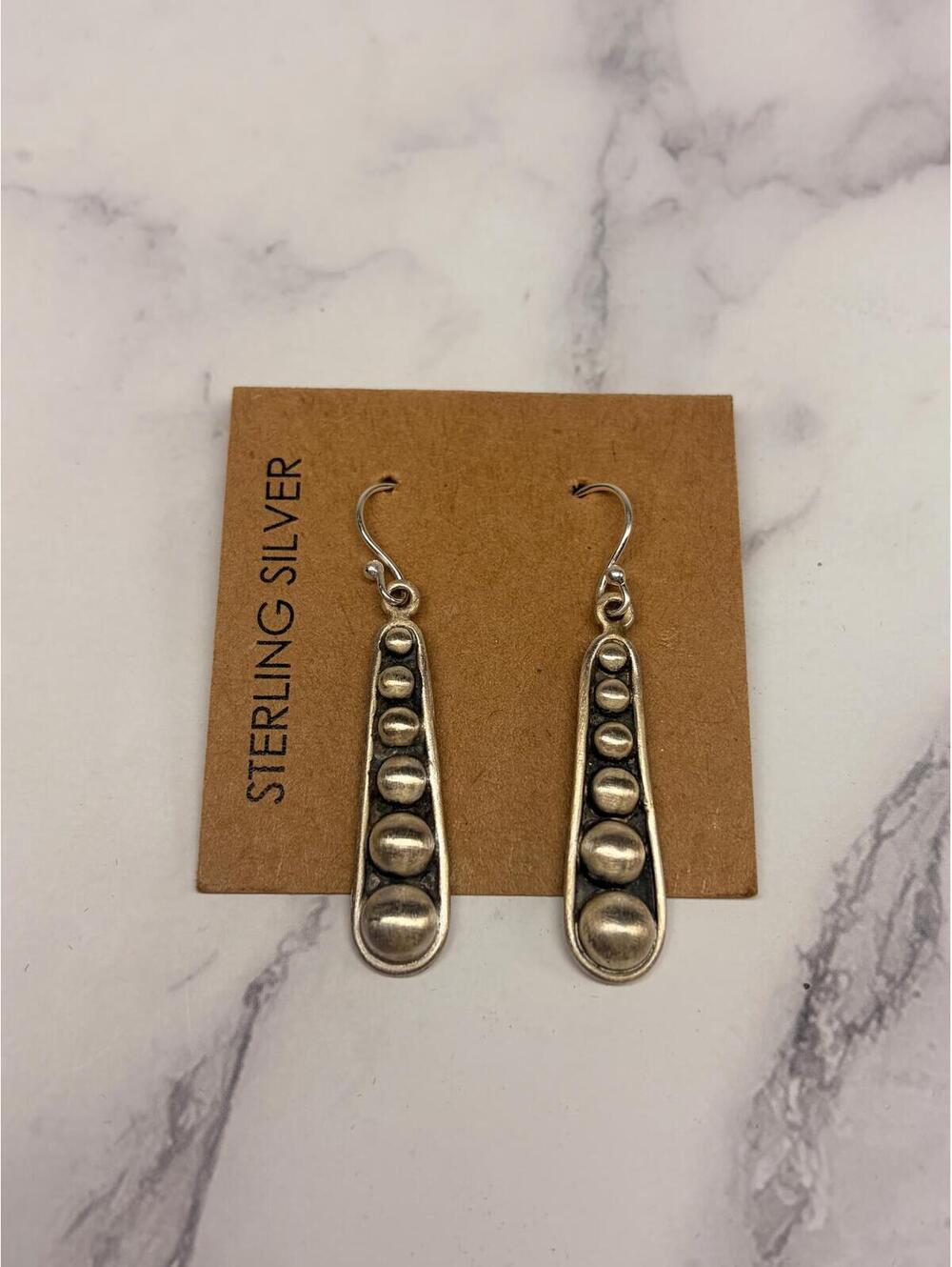 Sterling Silver Dangle Earrings Navajo Pearl Style Beaded Drop Southwestern 2"